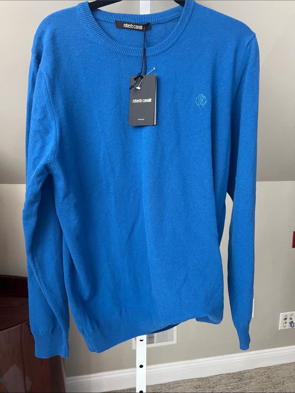 Roberto Cavalli Men’s Bright Blue Crewneck Sweater